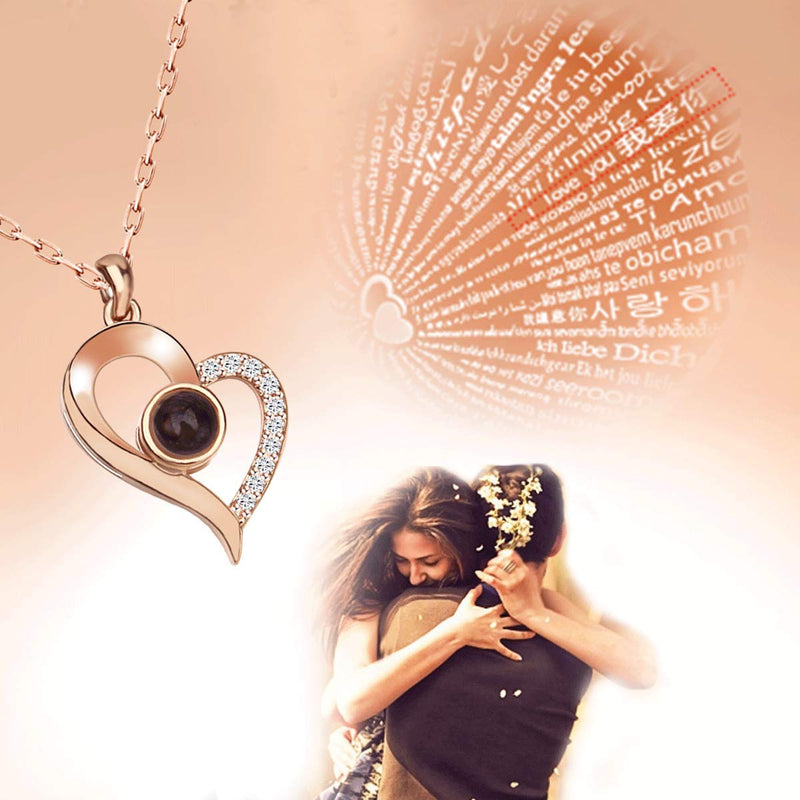 [Australia] - Jardme I Love You Necklace, 100 Languages Projection Necklace, The Memory of Love Nanotechnology Necklace, 100 Different Languages for I Love U Rose Gold -18K 
