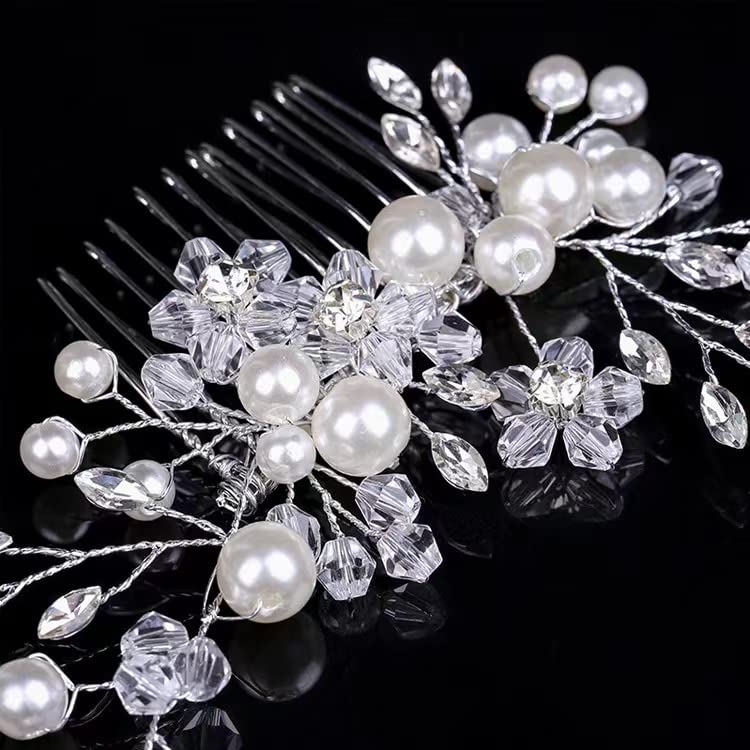 [Australia] - Bridal Flower Side Hair Clips, Pearl Hair Pieces Comb Bridal Headpiece for Brides Bridesmaid,Girls,Women ,Hair Comb Wedding Prom Birthday Party Hair Accessories (Silver) 