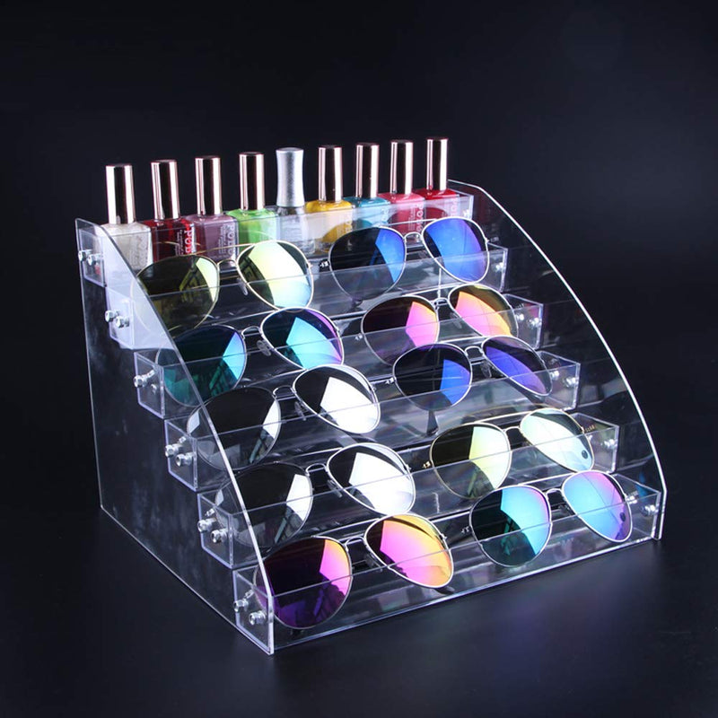 [Australia] - MineDecor 12 Piece Plastic Sunglasses Organizer Clear Eyeglasses Display Case 6 Tier Eyewear Storage Tray Box for Glasses Tabletop Holder Stand 