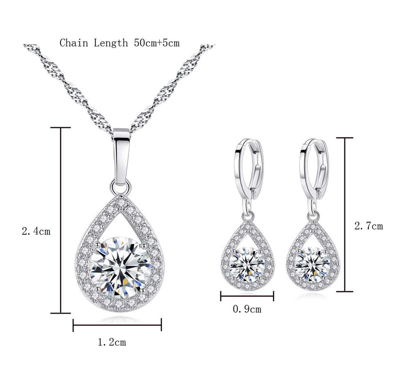 [Australia] - YSOUL Zirconia Dangle Earrings Necklace Jewelry Set Wedding Prom 