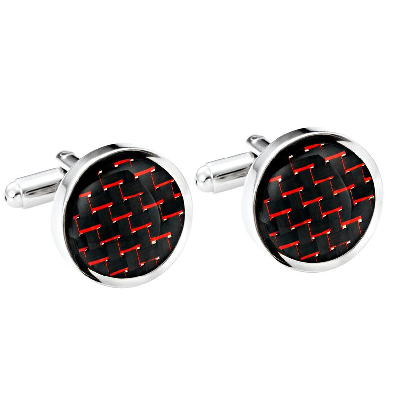 [Australia] - Titanium Men’s Cufflinks Black and Red Carbon Fiber Round Polished 