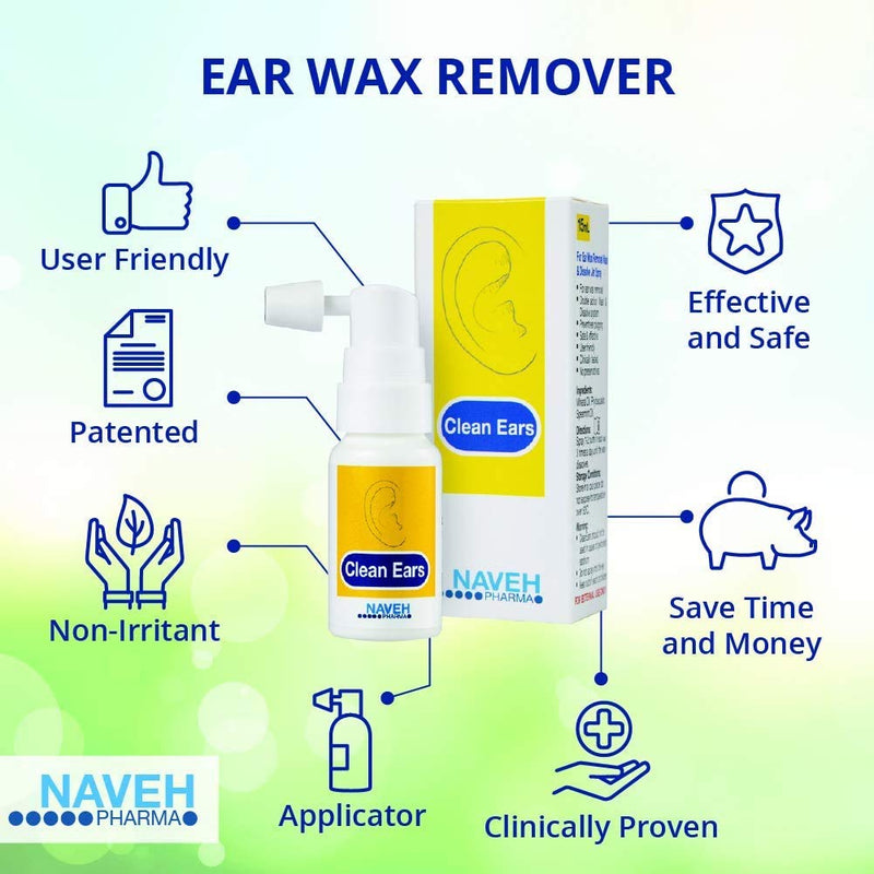 [Australia] - Naveh Pharma CleanEars Earwax Removal Kit Spray Ear Wax Softener Ear Candles Cleaner Ear Irrigation and Wax Dissolution – All-Natural Patented Formula – Nonirritant – for Kids and Adults (0.5 Fl Oz) 0.5 Fl Oz 