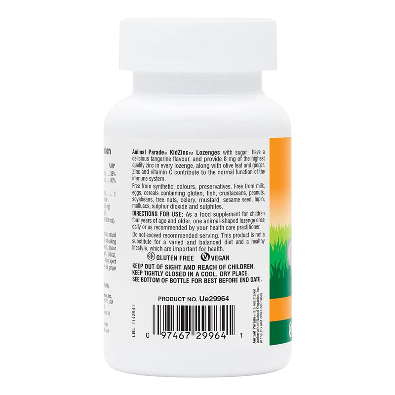 [Australia] - NaturesPlus Animal Parade Kid Zinc Lozenges - Tasty Tangerine Zinc and Vitamin C, Ginger, Olive leaf - Vision, Cognitive, Immune Support - Vegan, Gluten Free - 90 ChewableTablets 