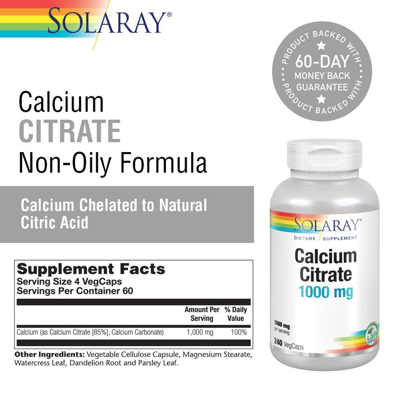[Australia] - Solaray Calcium Citrate, 1000 mg, 240 VegCaps 