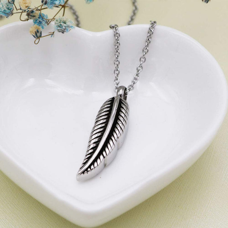 [Australia] - Feather Urn Necklace Hold Cremation Ashes Keepsake Memorial Jewelry Stainless Steel Personalized Funeral Jewelry for Women Men 