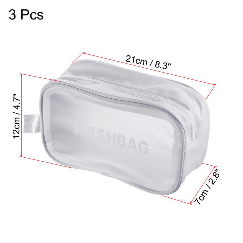 [Australia] - PATIKIL 4.7"x8.3"x2.8" Clear Toiletry Bag, 3 Pack PVC Makeup Bags Cosmetic Pouch with Zipper Handle for Travel Home Storage, White 