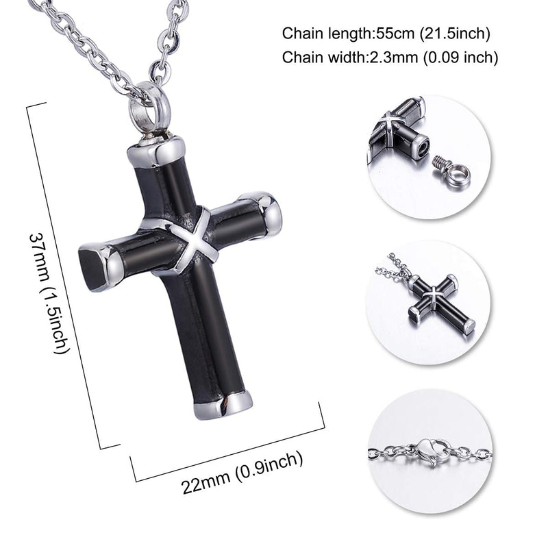 [Australia] - HooAMI Cremation Jewelry for Ashes Cross Urn Necklace Pendant Memorial Ash Jewelry A-Black Silver 