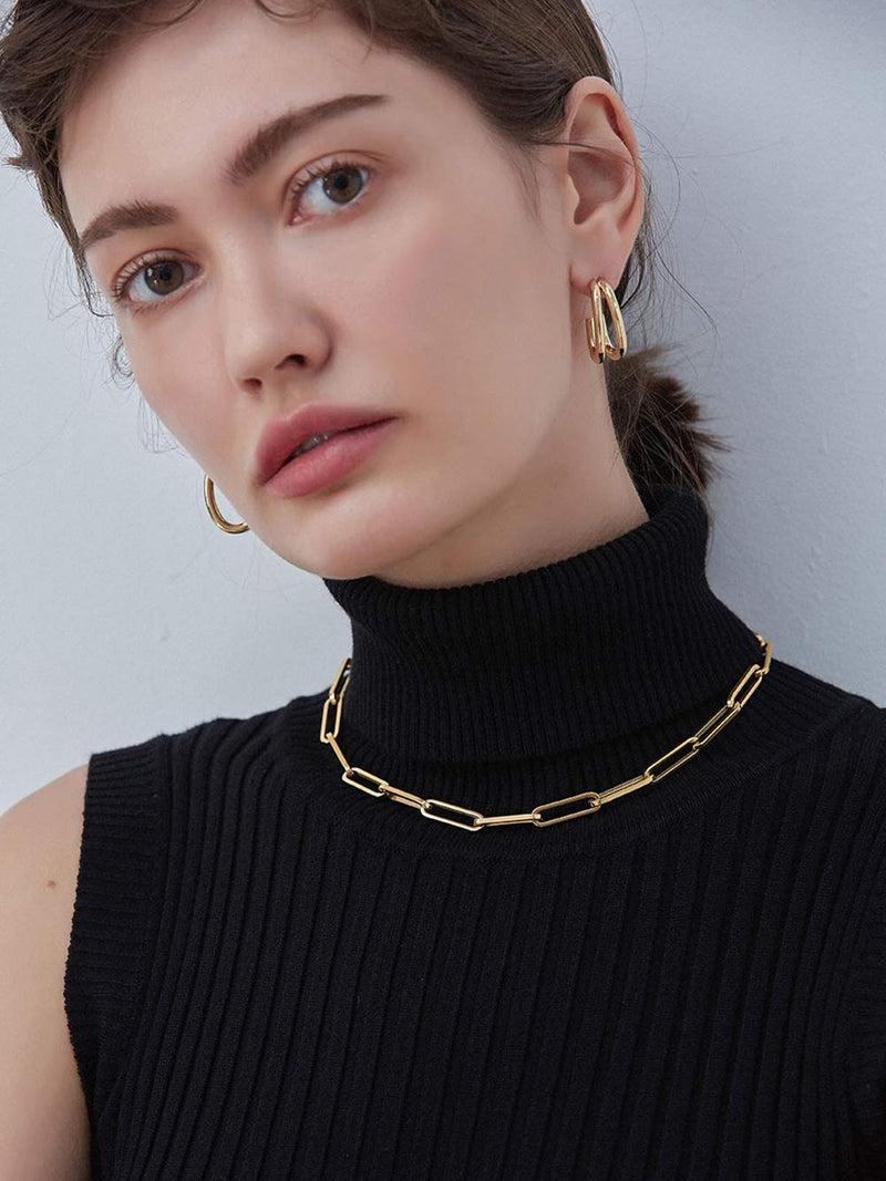 [Australia] - JIAHATE Link Necklace for Womens,Rectangle Oval Link Chain Necklace Choker Flat Paperclip Necklace Jewelry for Girls,Gold/Cable Necklace Gold Link Necklace with box 