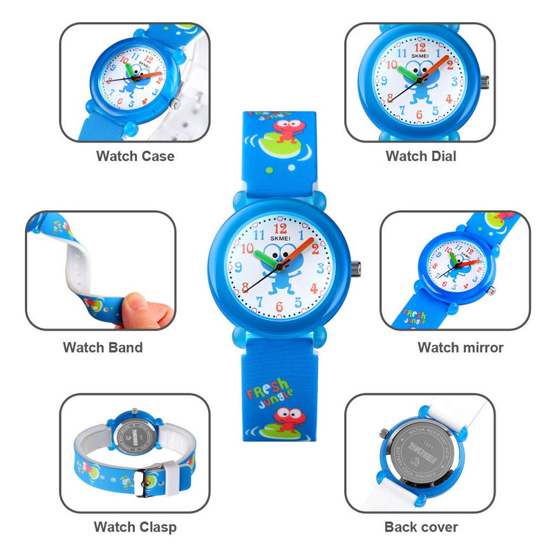 [Australia] - YxiYxi Kids Watches for Boys Girls Cute Cartoon 50M Waterproof Silicone Children Analog Toddler Wrist Watch with Time for 3-10 Year Boys Girls Little Child Blue 