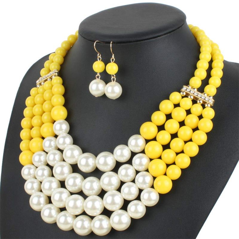 [Australia] - Thkmeet Women Fashion Jewelry Set Pearl Bead Cluster Collar Bib Choker Necklace and Earrings Suit color 5 