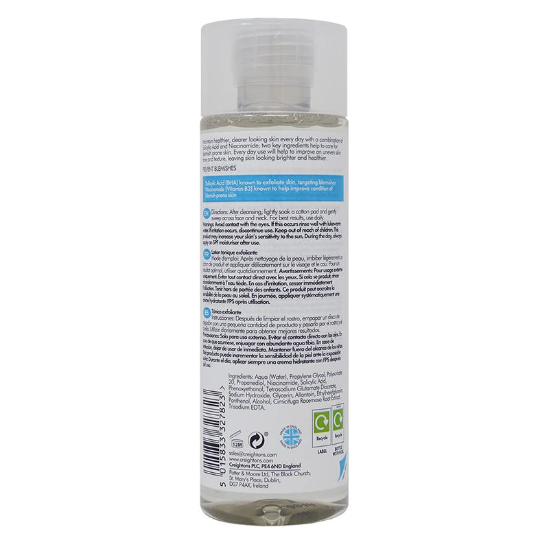 [Australia] - Creightons Salicylic Acid Exfoliating Tonic (200 ml) - Salicylic Acid (1%) & Niacinamide (1%), exfoliates skin and helps to prevent breakouts for a clearer complexion. Dermatologically tested 