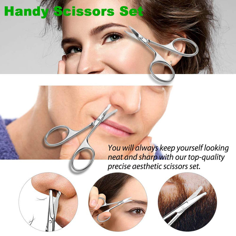 [Australia] - FERYES Nose Hair Scissors and Eyebrow Scissors Set, 2PCS Beauty Scissor for Ear Hair, Mustache/Beard Trimming, Straight and Rouned Tip Small Facial Hair Grooming Scissors for Men and Women Pointed + Round Tip 