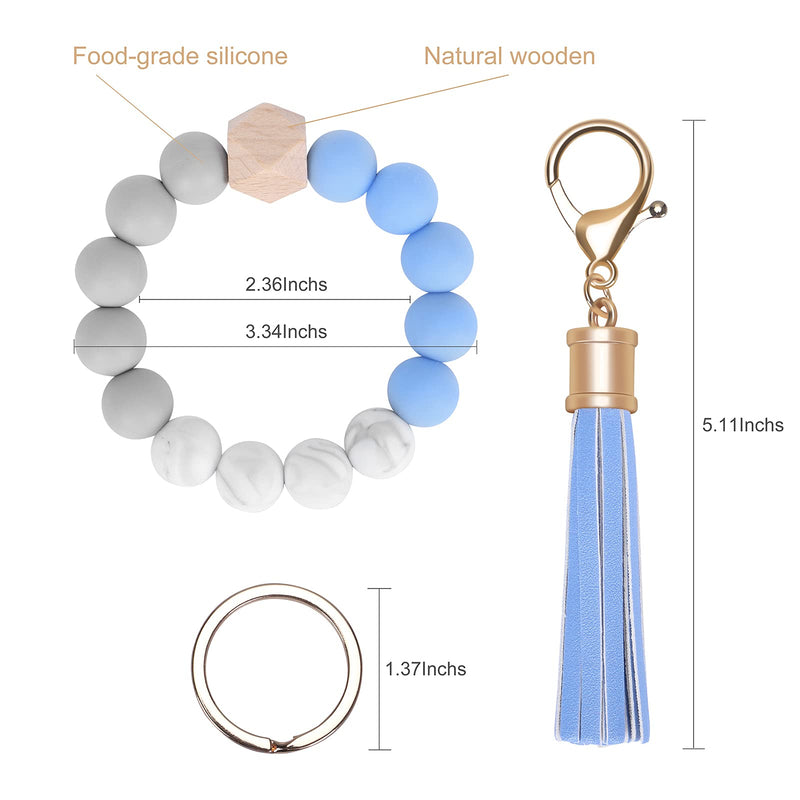 [Australia] - Weixiltc Bracelet Keychain Wristlet, Silicone Bead Key Ring Bracelet for Women Blue 