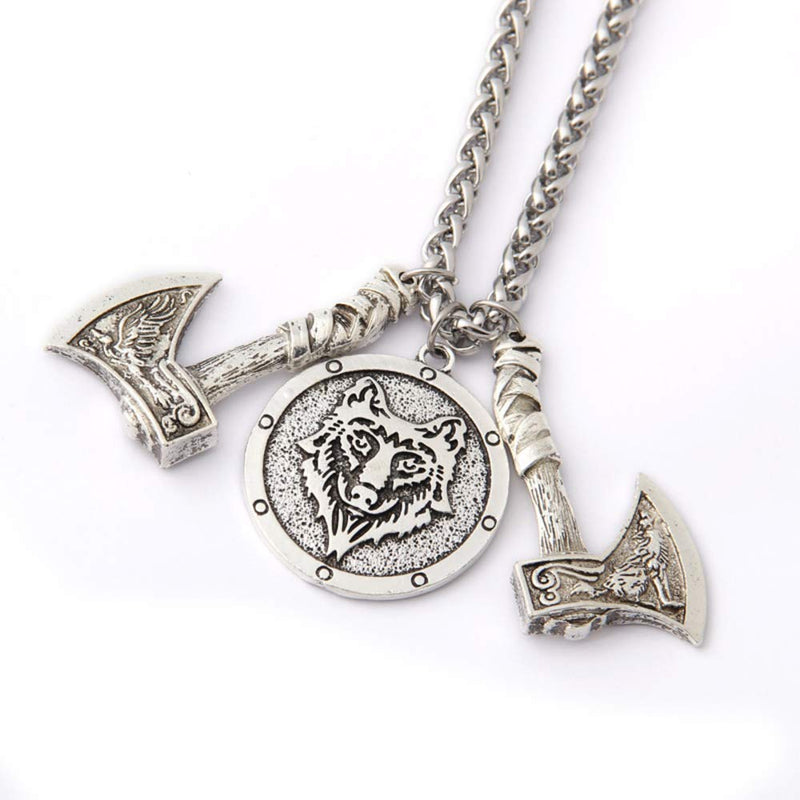 [Australia] - HAQUIL Viking Jewelry Norse Axe Talisman Pendant Chain Necklace for Men and Women 2 