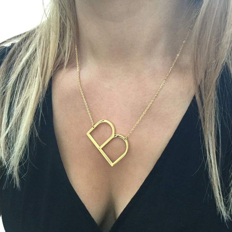 [Australia] - Sideways Large Initial Necklace for Women - 18K Gold Plated Letter Necklace for Women Girls, Stainless Steel Big Alphabet Monogram Necklace A-Z Name Slanted Initial Necklace Initial Jewelry for Women I-Gold 