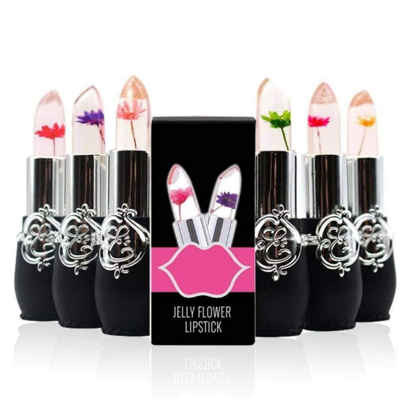 [Australia] - Btspring Clear Flower Jelly Lipstick, 6 Packs Nutritious Moisturizer Lip Balm Temperature Color Change Lipstick Matte Long Lasting Lip Gloss (Black) 