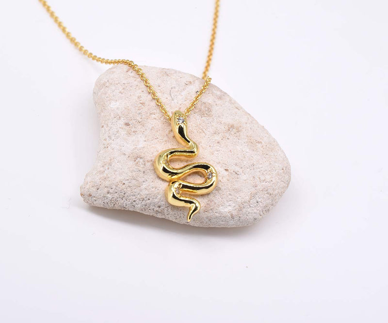 [Australia] - Gold Snake Pendant Necklace 16 Inch Gold 