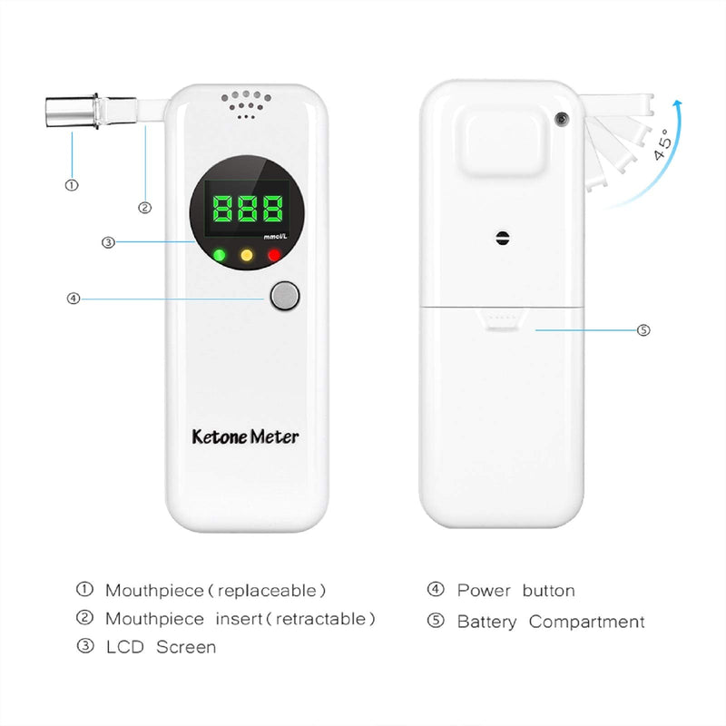 [Australia] - Ketosis Breath Tester, Ketone Meter Breathalyzer for Ketosis Health with 10pc Mouthpieces(White) 