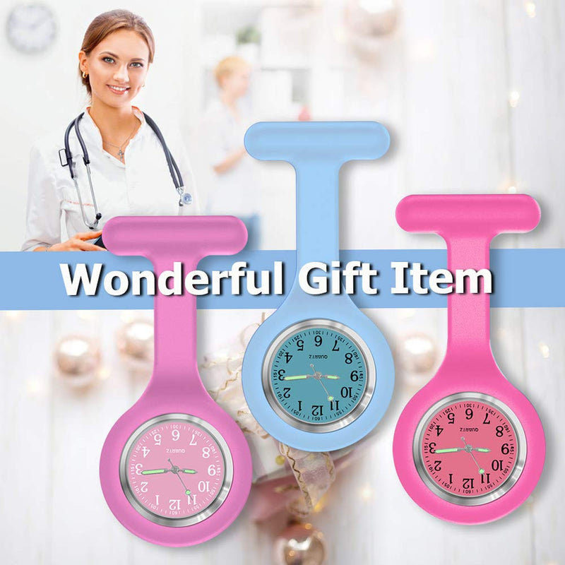 [Australia] - Nurse Watch Brooch, Silicone with Pin/Clip, Glow in Dark Design, Health Care Nurse Doctor Paramedic Medical Brooch Fob Watch Pink 