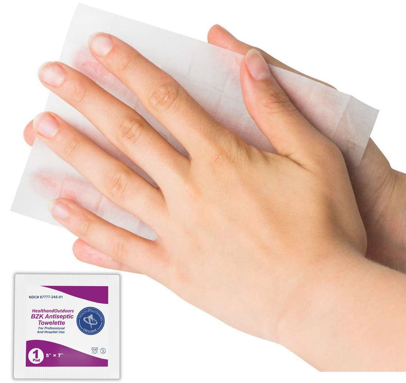 [Australia] - BZK Antiseptic Moist Towelette 5" x 7" Wipe (125 Count) Hand & Body Cleansing Wet Napkins Alcohol-Free Individually Wrapped Towels 125 Count (Pack of 1) 