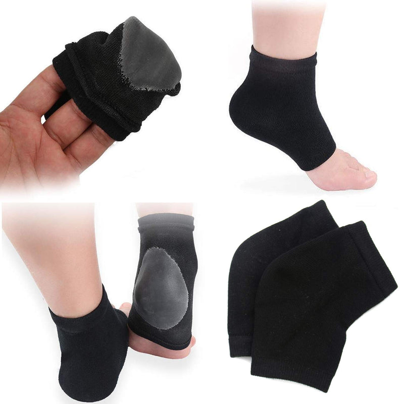 [Australia] - Makhry 2 Pairs Moisturizing Silicone Gel Heel Socks for Dry Hard Cracked Skin Open Toe Comfy Recovery Socks Day Night Care (Black) Black 