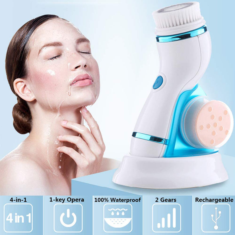 [Australia] - ACMEME Facial Cleansing Brush, Sonic Facial Cleansing Brush Waterproof with Soft Brush Head and Massage Head, Rechargeable Electric Face Scrubber for Exfoliating, Massaging and Makeup Blending 