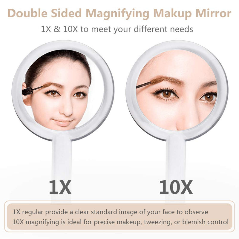 [Australia] - Gotofine 1X & 10X Magnifying Double Side Hand Makeup Mirror with Stand, Handheld Vanity Mirror, Clear 