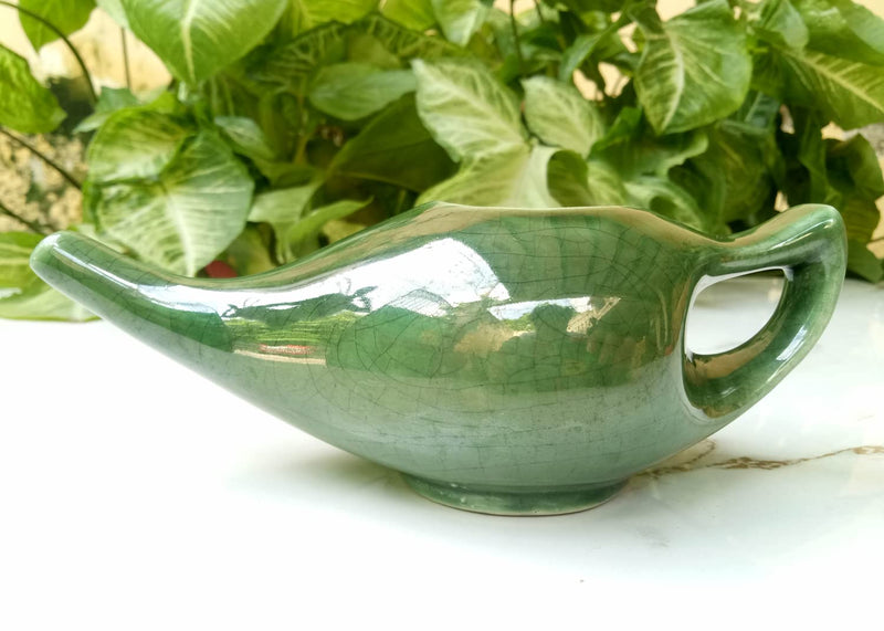 [Australia] - Ceramic Neti Pot for Nasal Cleansing Crackle Pattern | Ceramic Neti Pot with 5 Sachets of Neti Salt | Natural Treatment for Sinus, Infection and Congestion (Green) 