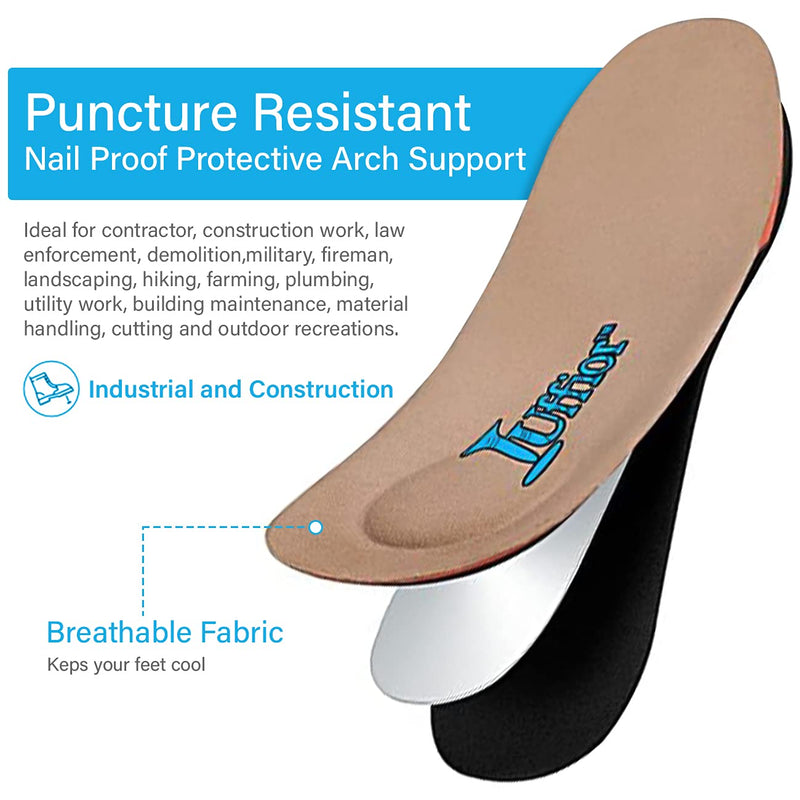 [Australia] - Tuffior Puncture Resistant Flexible Steel Plate Nail Proof Arch Support Men & Women Supportive Insoles Inserts Personal Protective Equipment (PPE) Comfort Protection for Safety Work Shoes Boots (L) L 