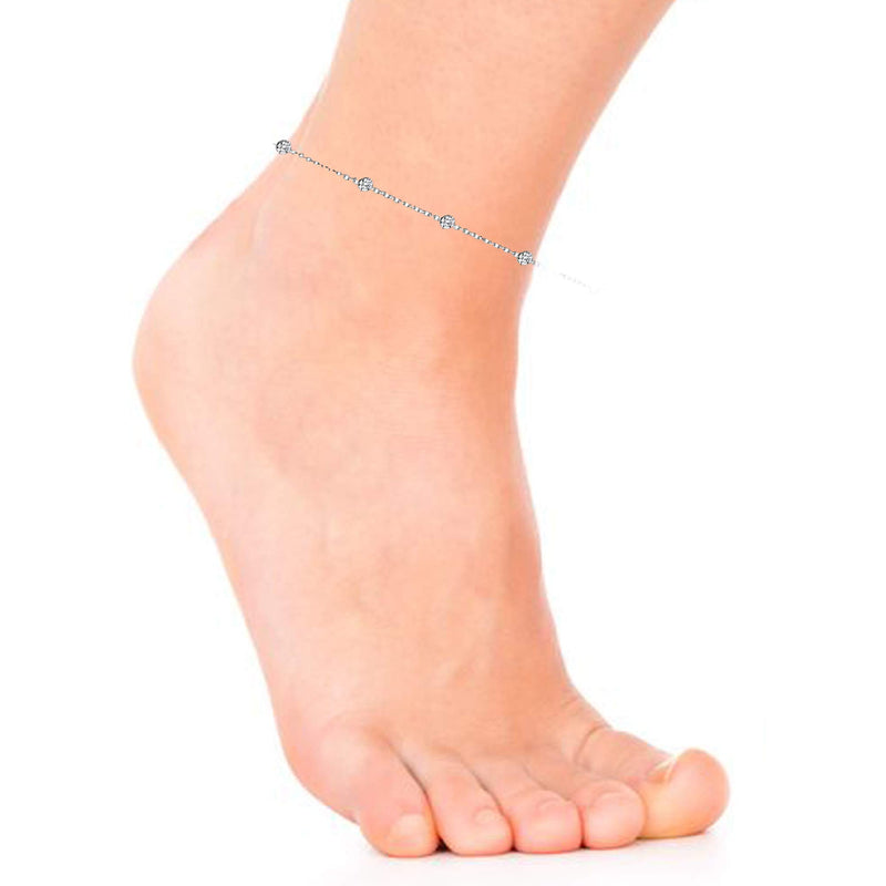 [Australia] - Ritastephens Sterling Silver Designer Style CZ By the Yard Station Chain Anklet, Bracelet, or Necklace Anklet - Silver (10 Inches) 