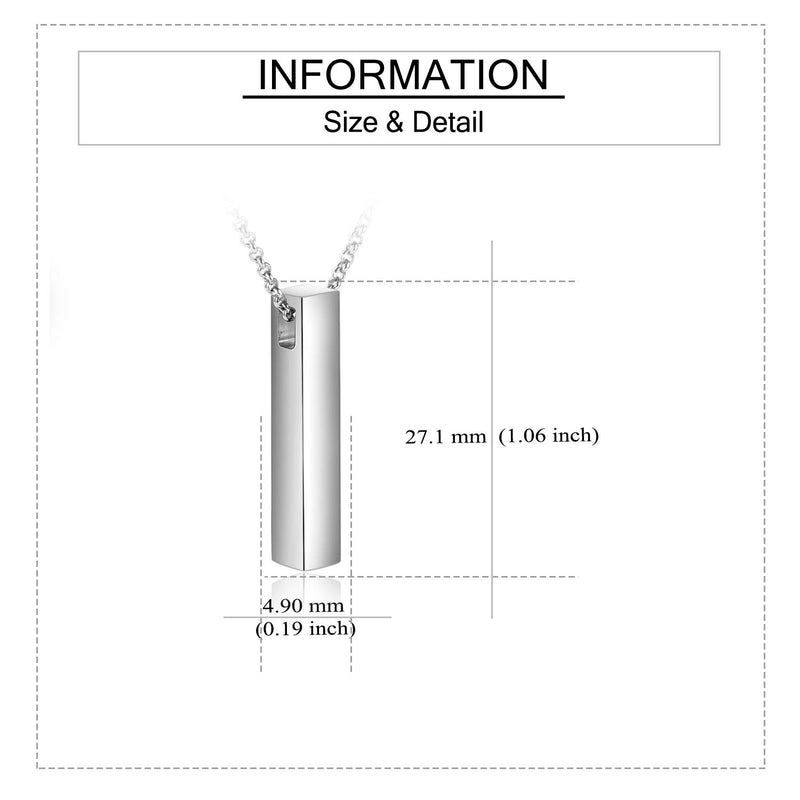 [Australia] - S925 Sterling Silver 3D Vertical Bar Urn Necklace for Ashes Simple Bar Urn Pendant Memorial -Ashes Keepsake Cremation Necklace Jewelry pendant without words 