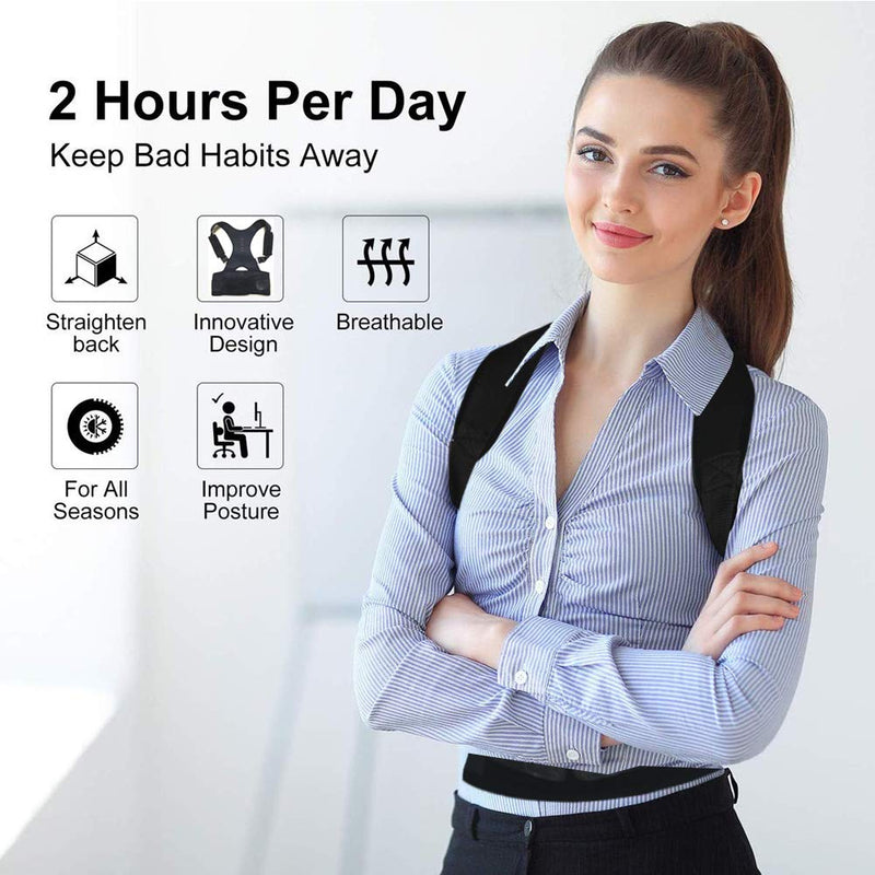[Australia] - Thoracic Back Brace Posture Corrector - Magnetic Support for Neck Shoulder Upper and Lower Back Pain Relief - Perfect Posture Brace for Cervical Lumbar Spine - Fully Adjustable Belt (Black, XX-Large) Black 2X-Large (Pack of 1) 