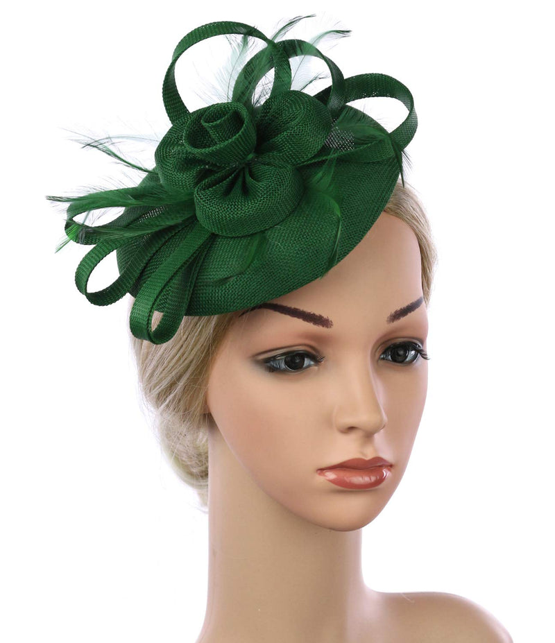 [Australia] - Z&X Sinamay Fascinator Hats for Women Church Kentucky Derby Hat Flower Feather Wedding Fascinator Headband Clips 007 Green 