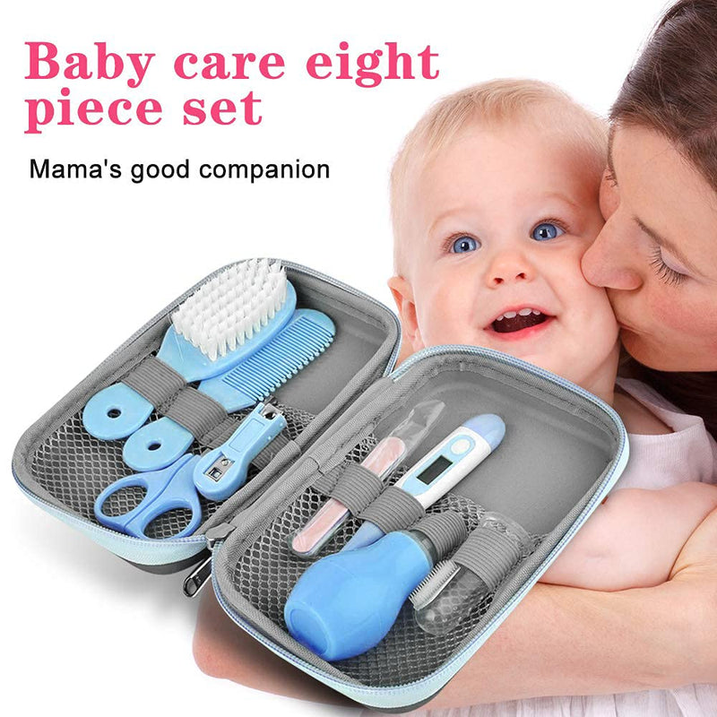 [Australia] - Baby Grooming Kit - Essentials Newborn Care Items for Travel & Home Use-with Manicure Set, Thermometer - Baby Essentials for Newborn, Infant, Toddler Girls & Boys | 8 Pcs Baby Healthcare Kit (Blue) blue 