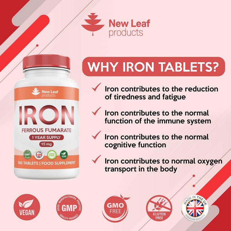 [Australia] - Gentle Iron Tablets High Strength 15mg - 365 Ferrous Fumarate Iron Tablets (1 Year Supply) - Vegan Iron Supplements for Men & Women's Health - Reduction in Tiredness and Fatigue 