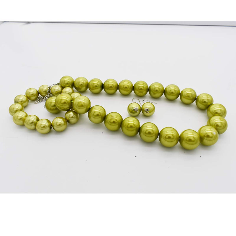 [Australia] - JNF Big Pearl Necklace for Women Faux Pearls Choker Bracelet and Earrings Pearl Jewelry Sets for Wedding Olive Green 
