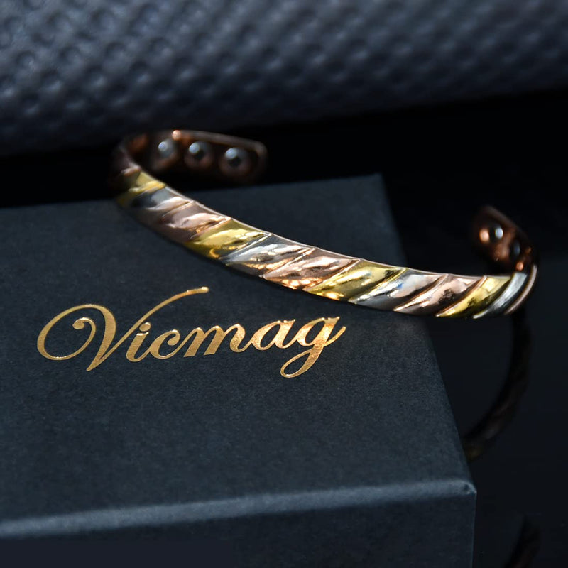 [Australia] - Vicmag Copper Magnetic Bracelet for Women 99.99% Solid Pure Copper Ultra Strength Magnets Adjustable Size with Gift Box (Tricolour Diamond) 1-tricolour Diamond 
