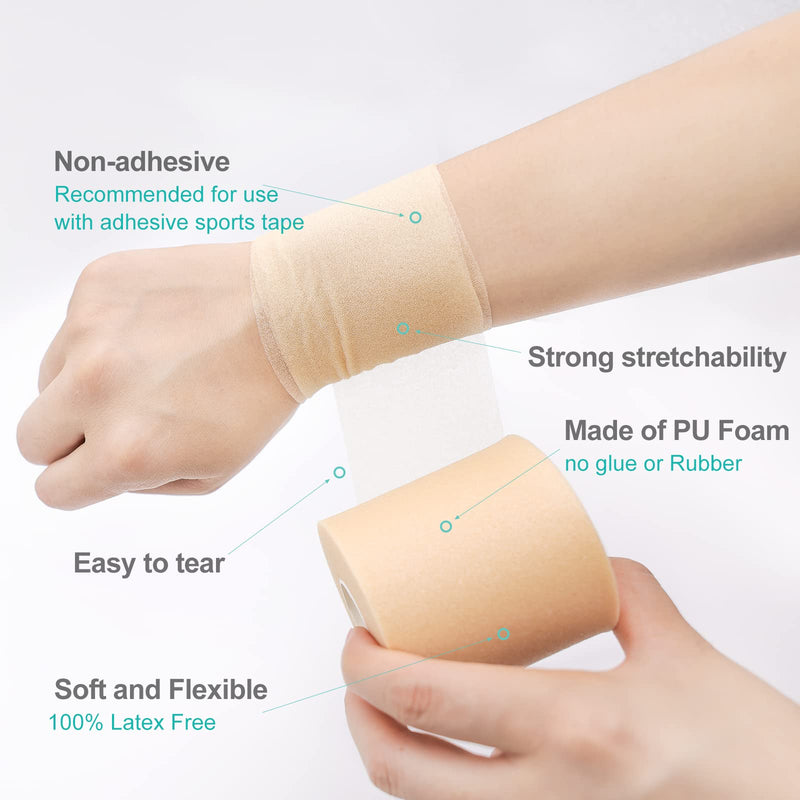 [Australia] - Dimora Pre Wrap Tape (4-Rolls) -Athletic Foam Underwrap for Sports, Protect for Ankles Wrists Hands and Knees, 2.75 Inches x 30 Yards - Beige Beige-4pcs Foam Tapes 