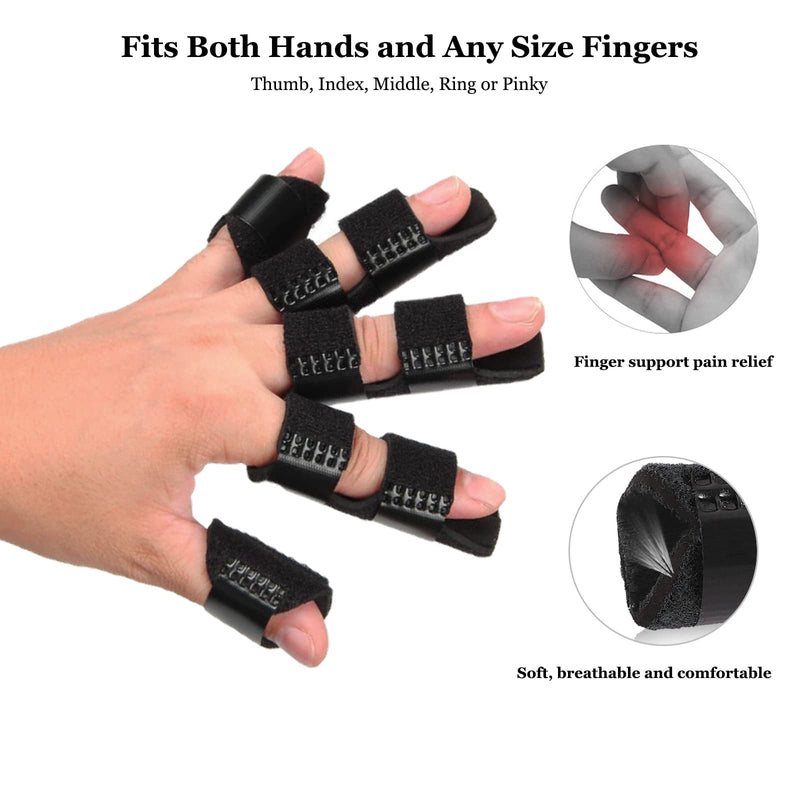 [Australia] - Finger Support Splints, Adjustable Set of 4 Trigger Finger Splint and 10 Nylon Finger Sleeves for Pain Relief, Finger Brace Stabilizer for Broken Finger, Straightening, Arthritis, Injured Finger Black 