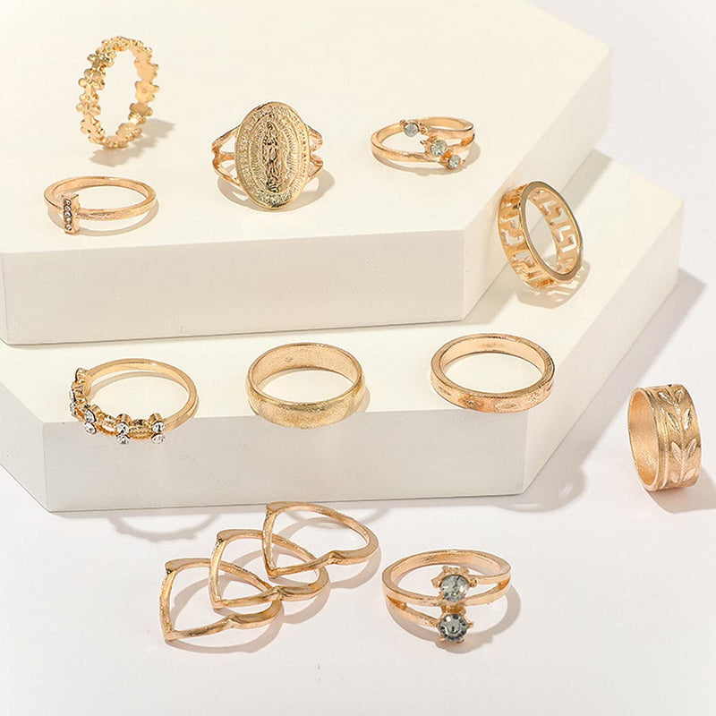 [Australia] - Bufenia Boho Gold Rings Set for Women and Teen Girls Snake Joint Knuckle Rings Set Carved Finger Rings (Gold E) Gold E 