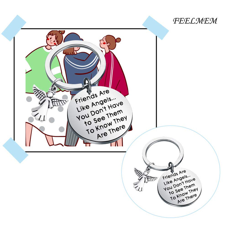 [Australia] - FEELMEM Friendship Keychain Friends are Like Angels You Don't Have to See Them to Know They are There Friend Jewelry Gift for BFF Sister silver 