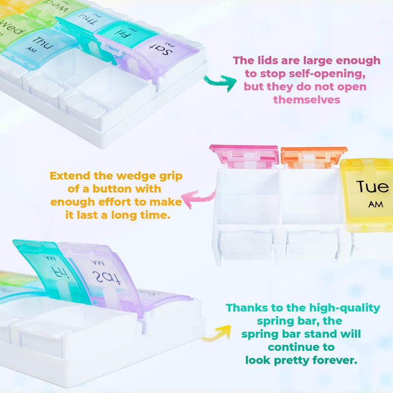[Australia] - Viomicia Pill Box 7 Day 2 Times a Day Easy to Open Pill Organiser with Push Button Pop Open Design Medicine Storage Box with Large 14 Compartments Tablet Organiser to Hold Vitamins and Medication 