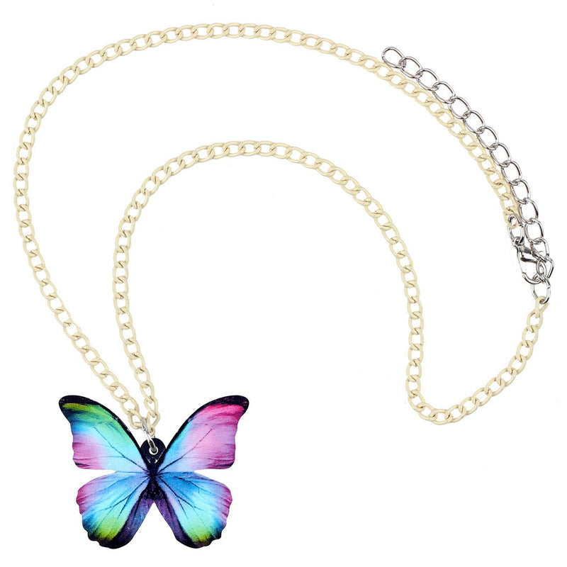 [Australia] - NEWEI Acrylic Floral Butterfly Necklace Chain Pendant Collar Fashion Summer Spring Insect Jewelry for Women Girl Gifts Charm Multicolor 