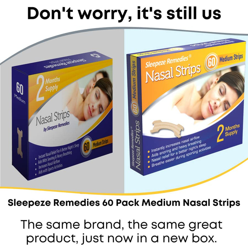 [Australia] - Nasal Strips Medium (x 60 Pack) Nose Strip to Stop Snoring, Snoring Strips to Help You Breathe Through Your Nose, Anti Snore Nasal Strips for Snoring by Sleepeze Remedies (60 Count (Pack of 1)) 