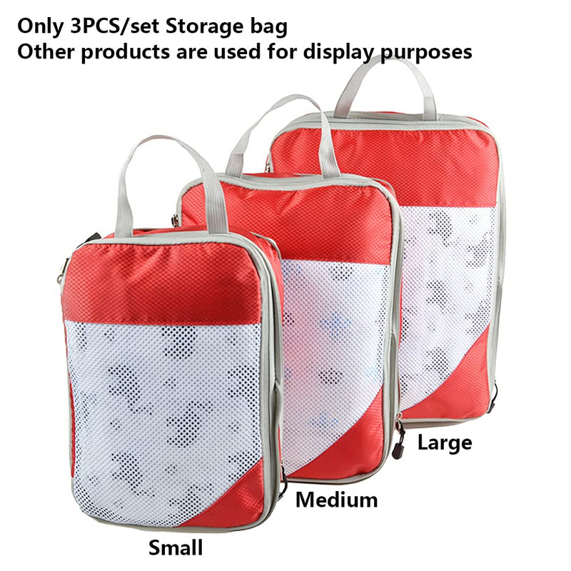 [Australia] - Travel Packing Bag, 3pcs/set Mesh Storage Bag With Handle Travel Packing Cube For Suitcase Camping, Travel Bag Organiser for Luggage/Backpack 