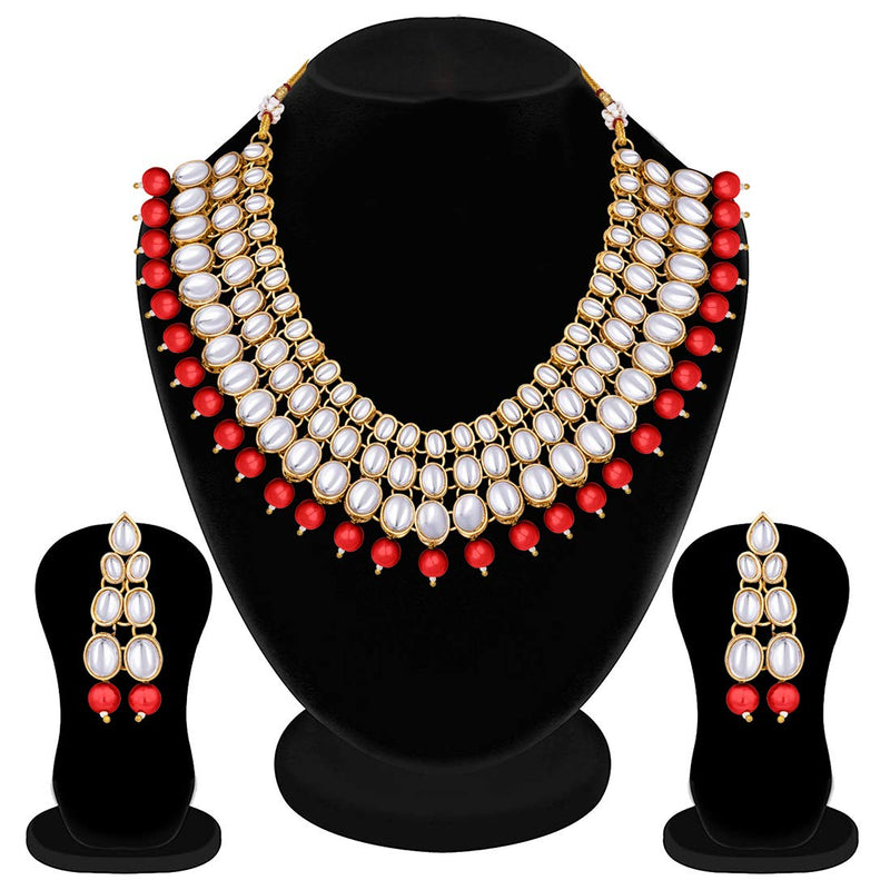 [Australia] - Aheli Faux Kundan Beaded Necklace Earring Set Indian Wedding Ethnic Bollywood Fashion Jewelry for Women Maroon 