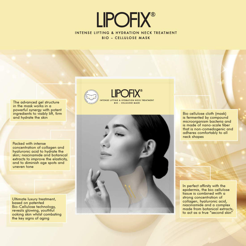 [Australia] - Neck Lifting Hydrating Firming Intense Treatment Bio - Cellulose Mask LipoFix (5 MASKS) 5 Count (Pack of 1) 