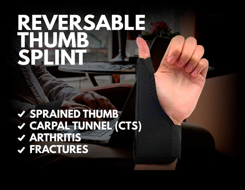 [Australia] - VITTO Reversible Thumb Splint Support Brace/Spica for Left and Right Hand - (Lite - Small/Medium) Black S / M 