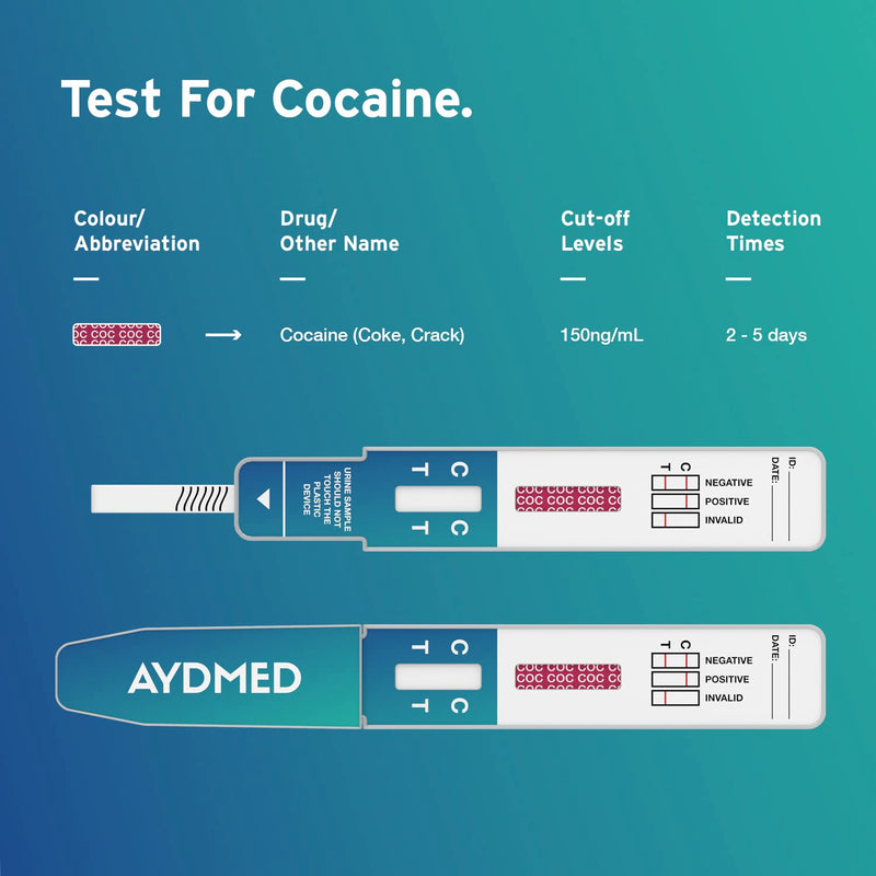 [Australia] - 10 x Aydmed Professional Cocaine Rapid Drug Test Dip Cards | Urine Drug Tests | 150ng/mL Cut-Off Level | Test for Cocaine, Coke, Crack 