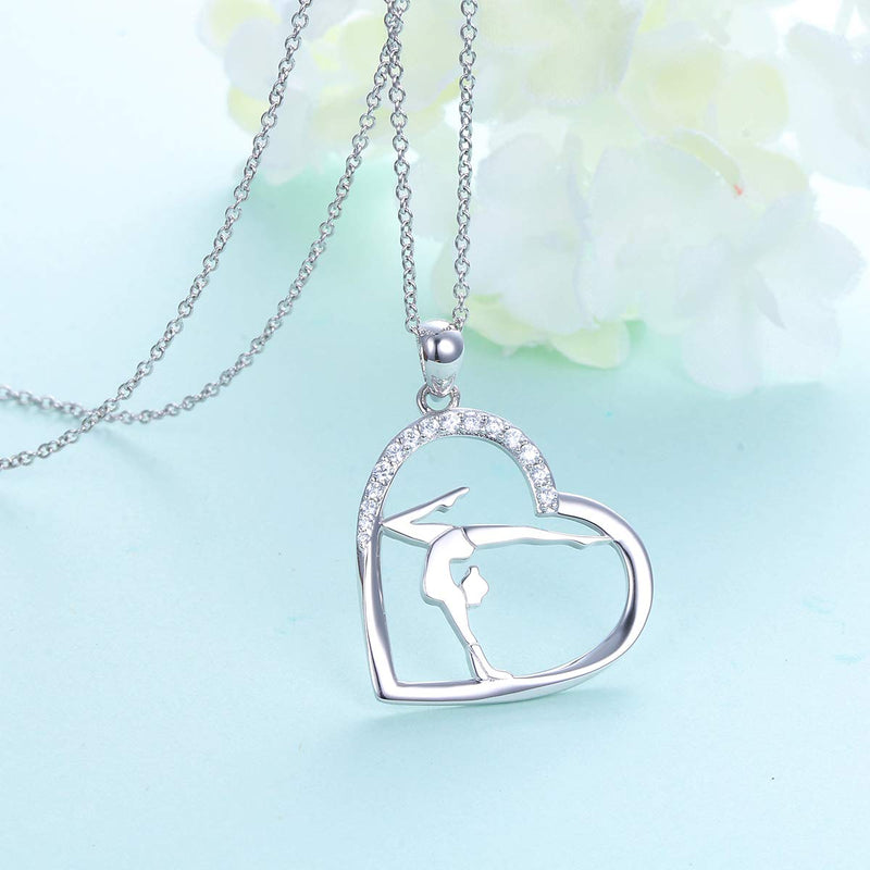 [Australia] - S925 Sterling Silver Gymnastics Sport Love Heart Charm Pendant Necklace Inspirational Jewelry Gifts for Women，Gymnasts, Coaches 01_CZ 